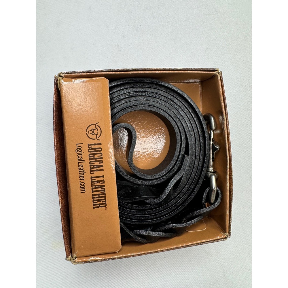 Logical Leather 6ft Braided Dog Leash Black Full Grain Leather 72BL-BL